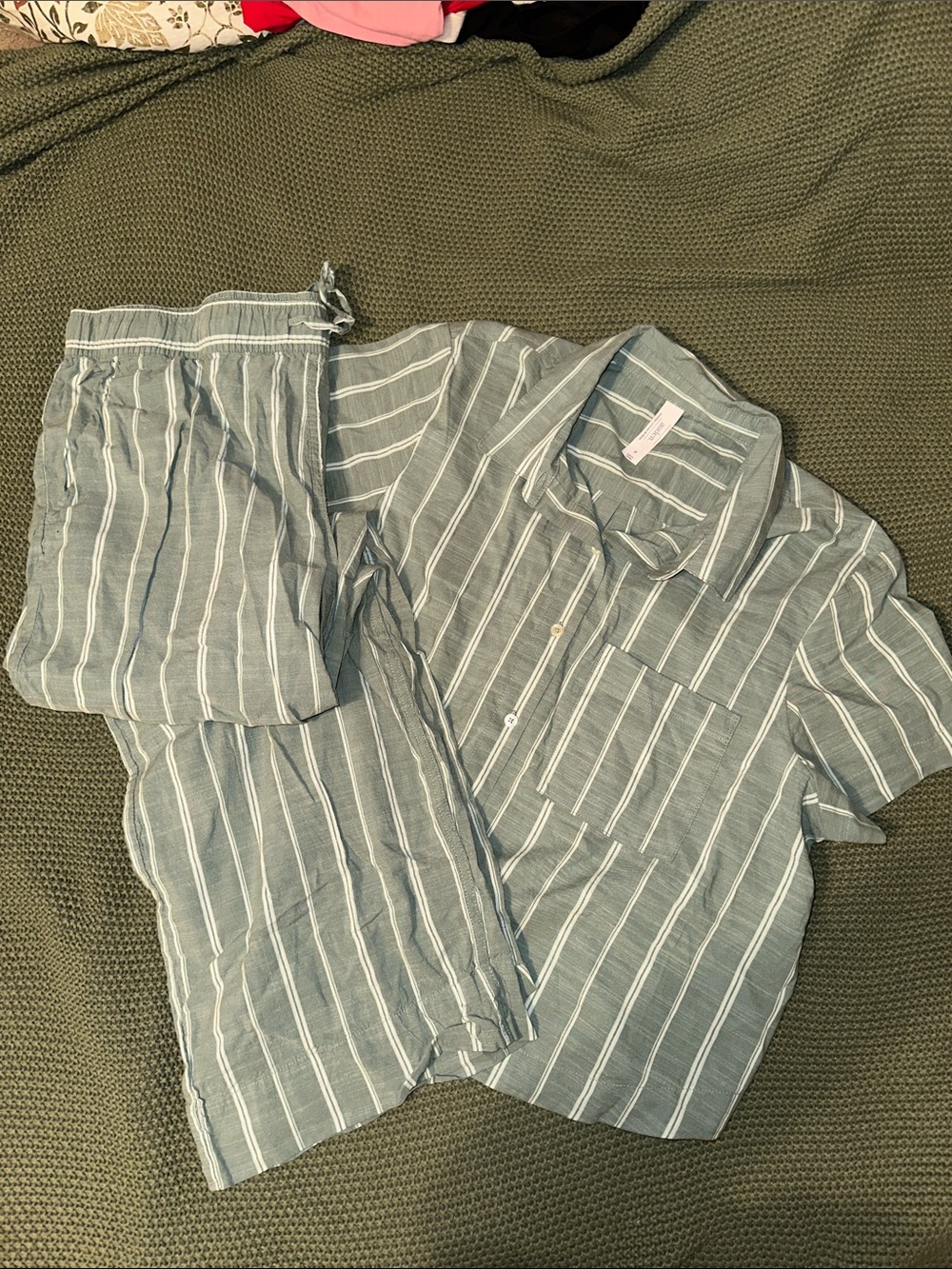 Women’s Short-Sleeve Striped Pajama Set in Sage Green